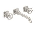 Wall Faucet, Square Base, Long Tubular Spout, Wheel Handles