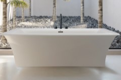 Freestanding Rectangle Tub, Curving Sides, Center Side Drain