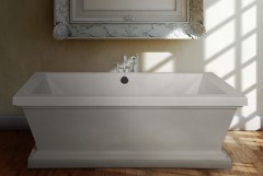 Rectangle Freestanding Bath, Modern Squared Rim & Pedestal Base, Center Side Drain