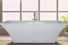 Rectangle Freestanding Bathtub, Curving Sides, Modern Flat Rim