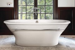 Oval Freestanding Bath, Center Side Drain, Flat Rim, Curving Sides