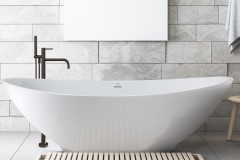 Oval Freestanding Bath, Raised Backrests, Curving Sides, Center Drain