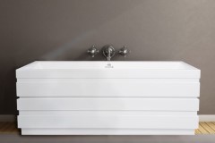 Rectangle Freestanding Tub, Linear Design Skirt, Center Side Drain