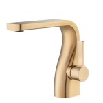 Single Hole Faucet with Curving Base, Side Lever Control, Brushed Bronze