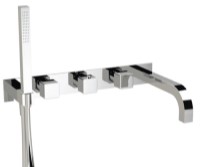 Wall Mount Tub Faucet with Hand Shower, Back Plate