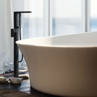 Matte Black Freestanding Tub Filler with Hand Shower