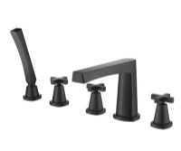 Cross Handles, 5 Piece Squared Tub Faucet with Hand Shower