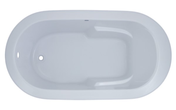 Amelia Oval Bathtub with Rolled Rim, Armrests, End Drain