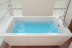 Rectangle Freestanding Tub, End Drain, Angled Sides, Flat Rim