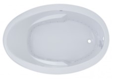 Bikini Oval Bathtub with Raised Backrest, Armrests, End Drain