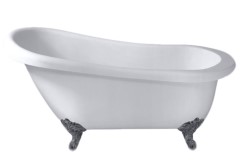 Claw Foot Slipper Bath in White with Chrome Feet