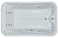 Wide Rectangle Bathtub with Jets, Armrests, End Drain