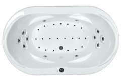 Large Oval Tub with Jets, Armrests, 2 Raised Backrests, Center Side Drain