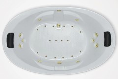 Oval Tub with Center Side Drain, Armrests, Jets, 2 Pillows