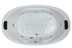 Oval Tub with Center Side Drain, Armrests, Jets, 2 Pillows